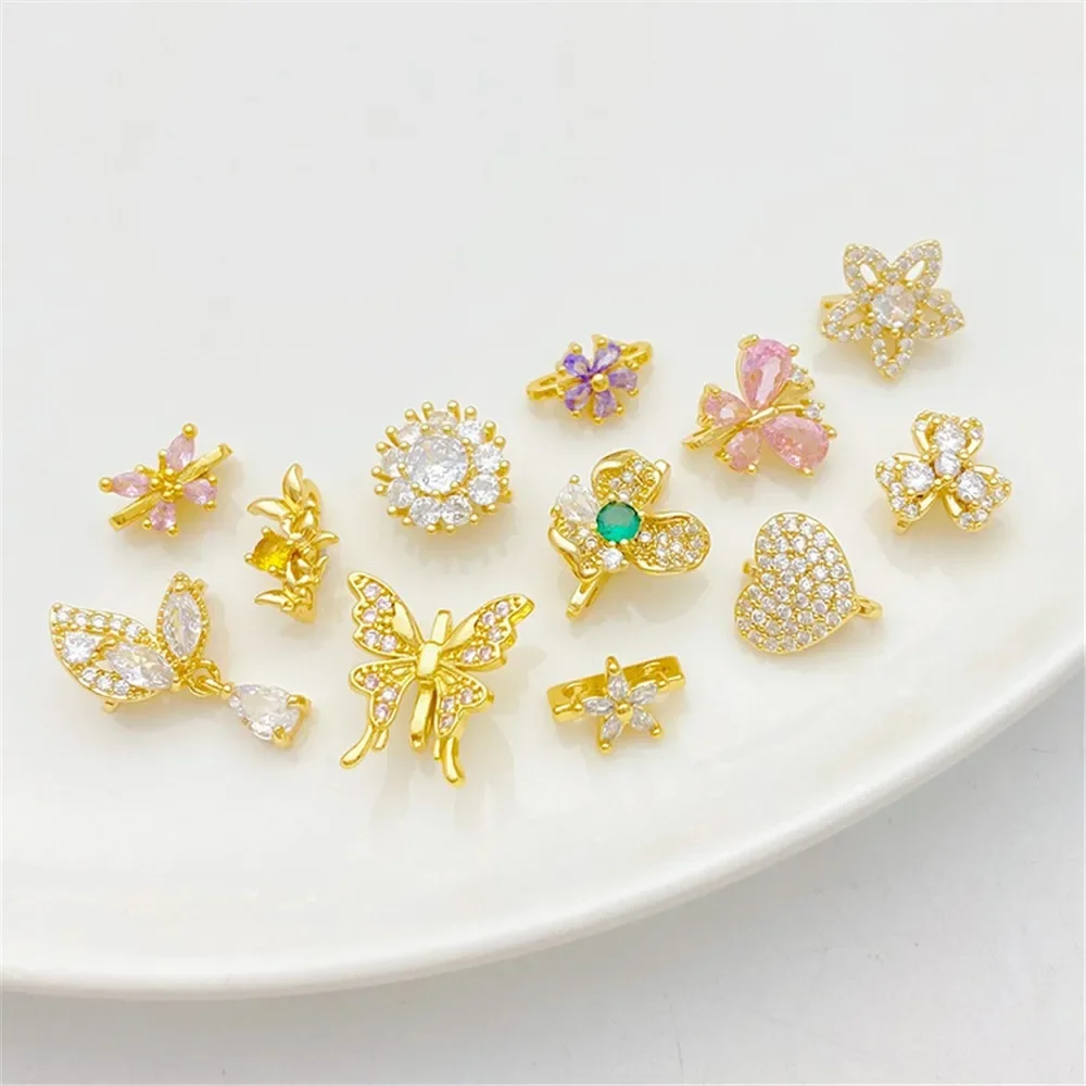 

14K Bag Gold Color Zirconium Butterfly Flower Double Row Three Row Bead Spacer DIY String Pearl Bracelet Necklace Accessories