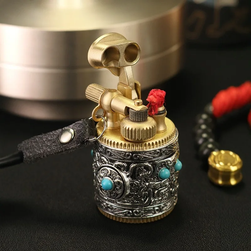 Chief Mini Kerosen Oil Lighter Brass Retro Lighter Turquoise Decoration Armor Little Fat Lighter Retro Grinding Wheel Male Gift