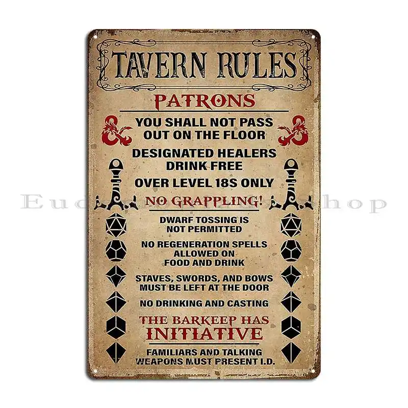 tavern rules dnd patronss the barkeep has initiative poster Metal Sign Poster Print Bar Cave Club Customize Tin Sign Poster