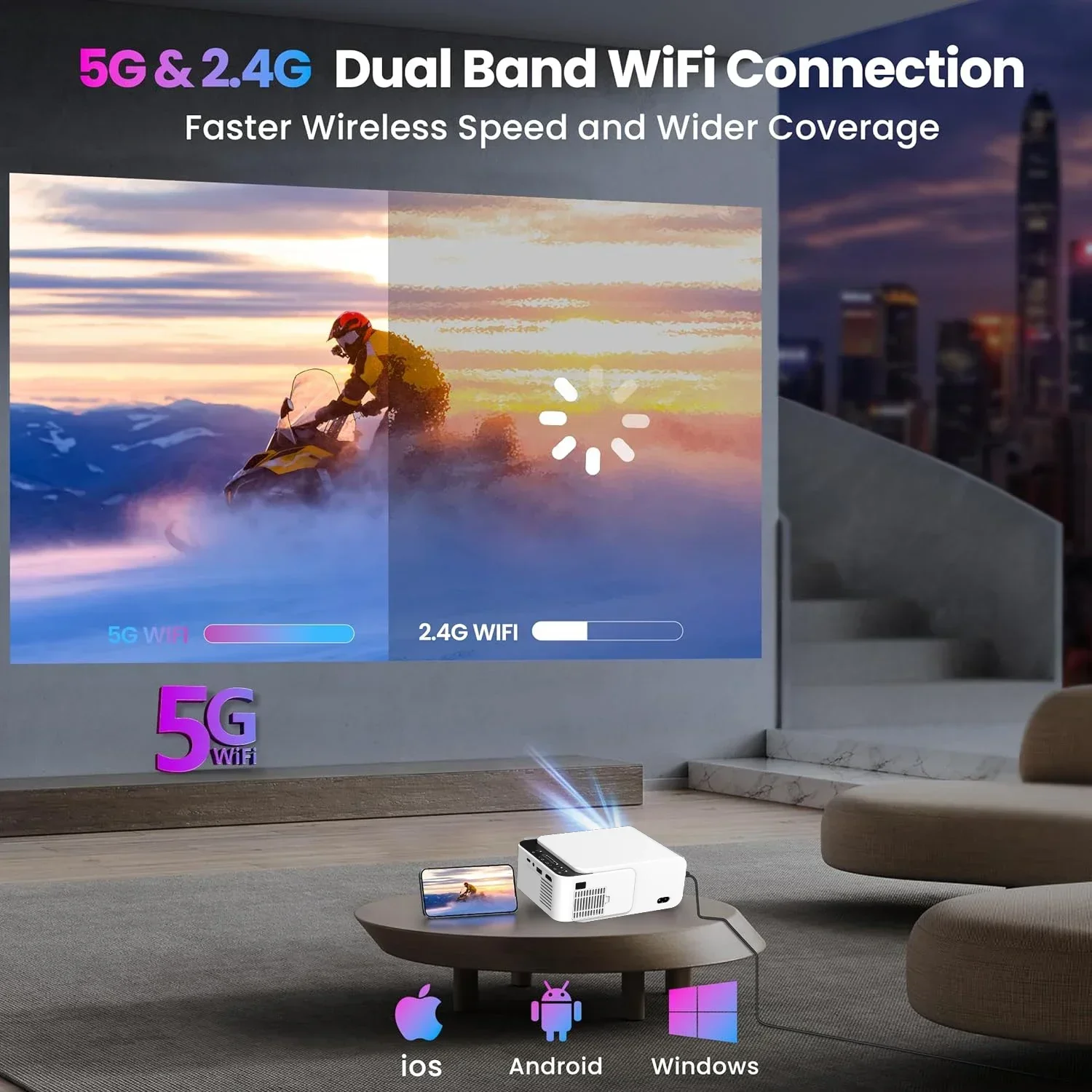 Soporte VIVICINE 4K Proyector Full HD Q6 Android WiFi 3D Cine en casa Mini proyector de haz portátil Reunión Vídeo 3D PK HY320