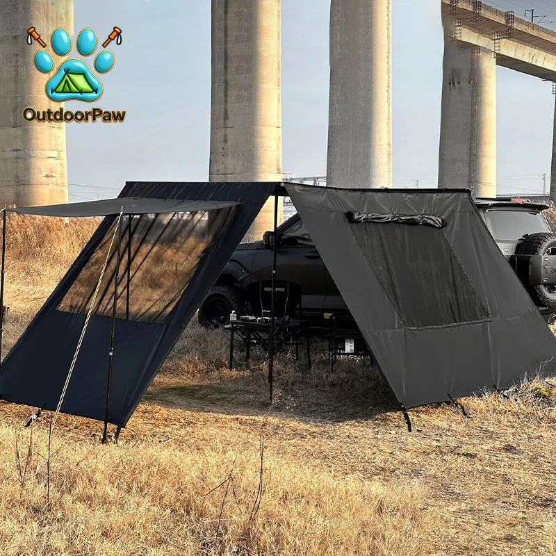 Car Side Tent Blackout With Mesh Windows Mounted Awning Waterproof Shelter UV Protection Camping Canopy Portable For Outdoor