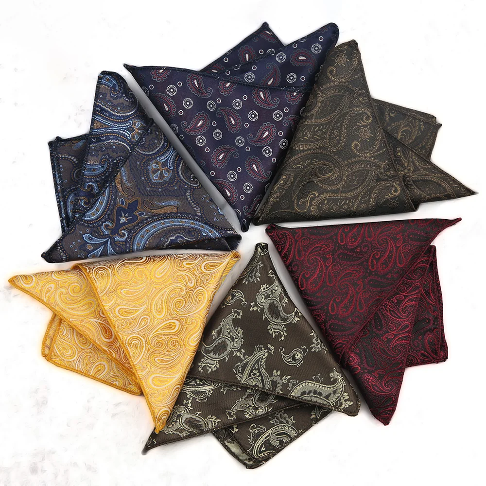 Newest Vintage Paisley Men Floral Print Pocket Square Blue Polyester Handkerchiefs As Suit Shirt Chest Handkerchief Accessories