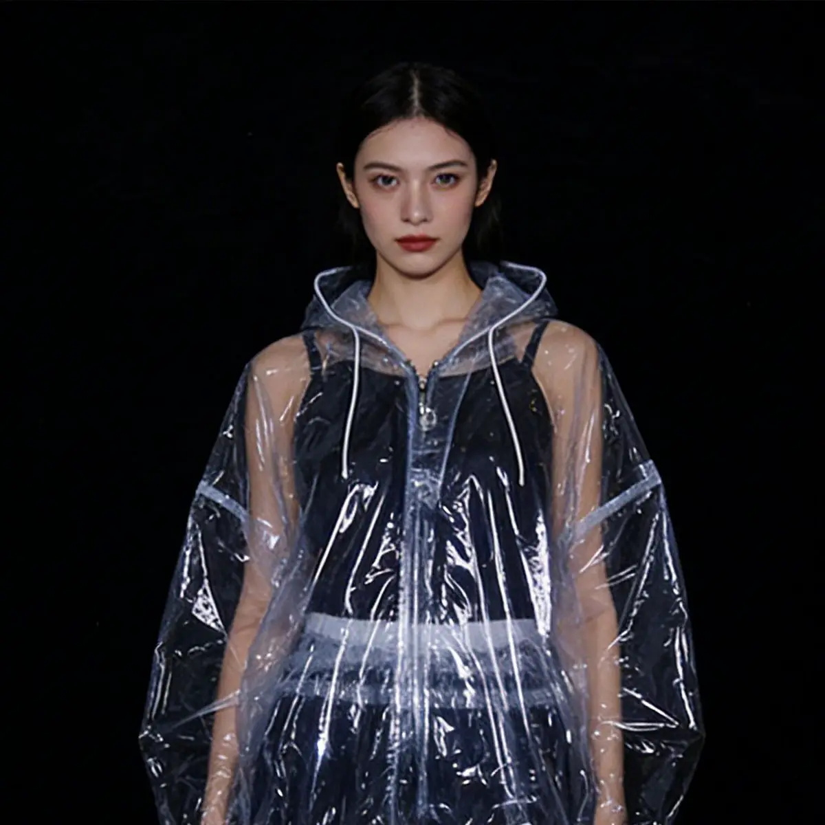 Women Man Hooded Clear PVC Waterproof Rainproof Jumpsuit Raincoat with Trousers Suit Run Motor Biker image 3