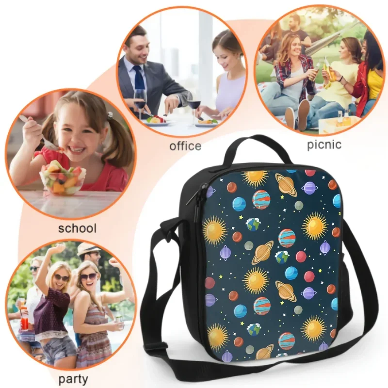 Colorful Planets In Galaxy Universe Insulated Lunch Bag for School Picnic Travel Outer Deep Space Tote Box for Kids Cooler Bag