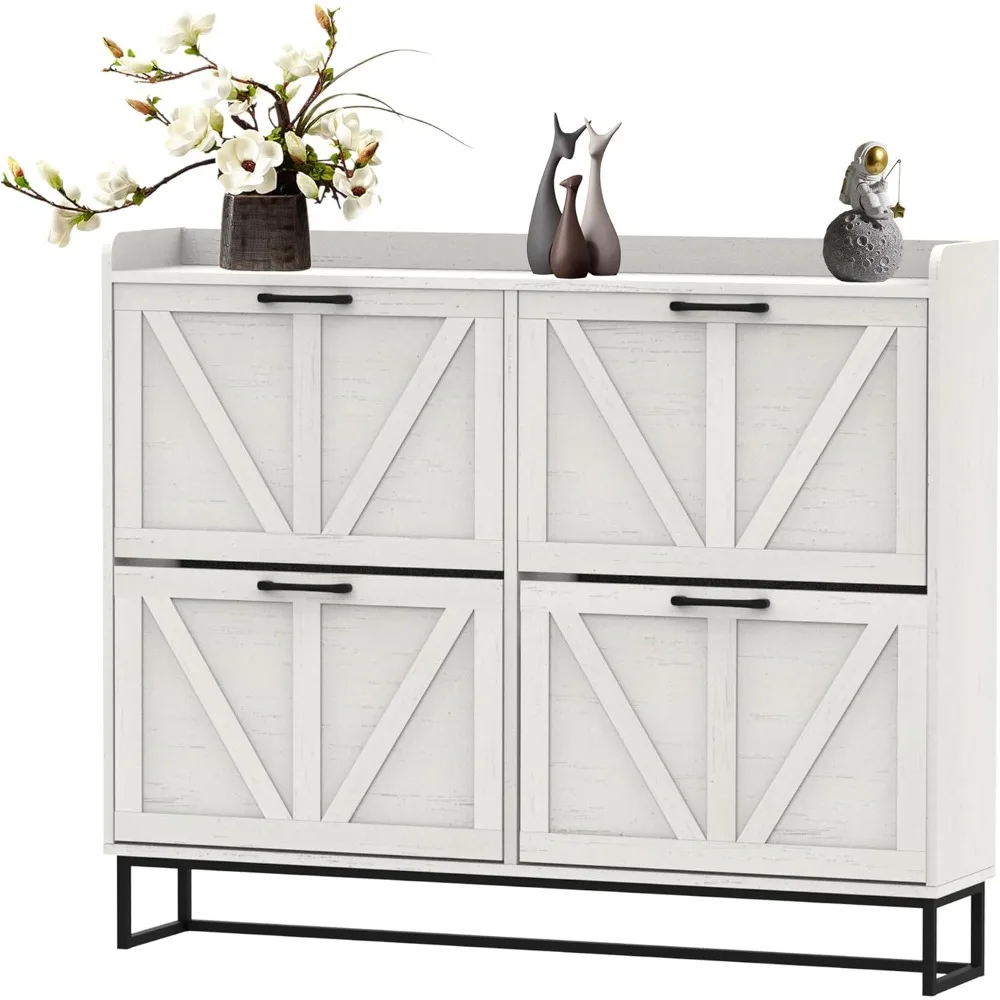 

Shoe Cabinet with 4 Flip Drawers, Shoe Storage Cabinet for Entryway, Freestanding Hidden Shoe Cabinet Organizer with Open Storag