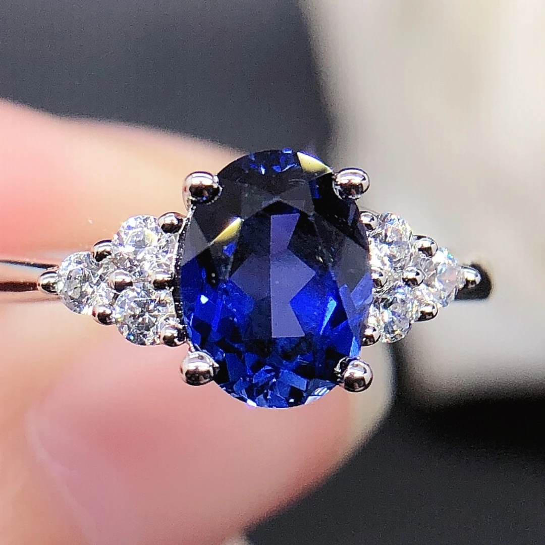 14K Ring 1.5Ct Lab Grown Sapphire Oval Cut Blue Diamond Wedding Ring Fine Jewelry R171