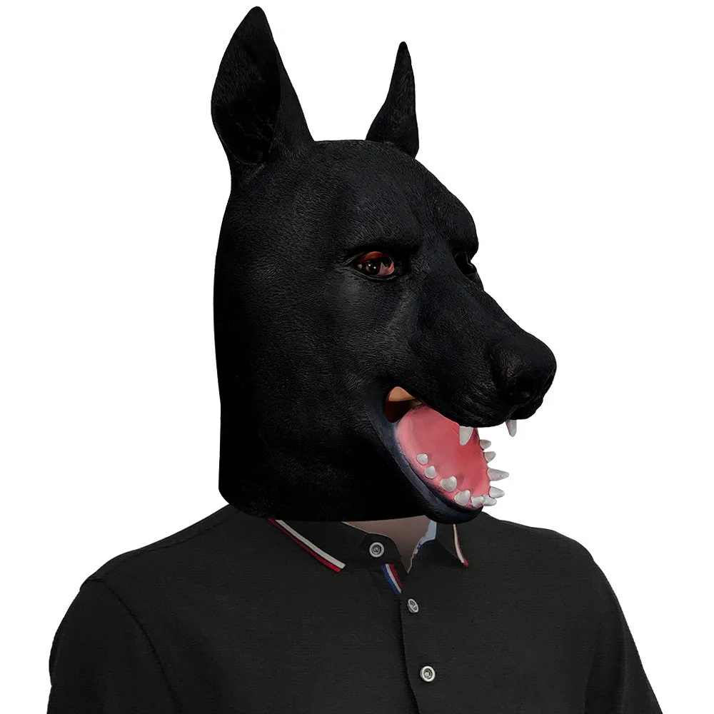 Schwarze Hundekopfmaske, Naturlatex Tierkostüm-Maske, Realistische Hundegesichtsmaske für Halloween-Party, Cosplay-Verkleidung – Detail 2