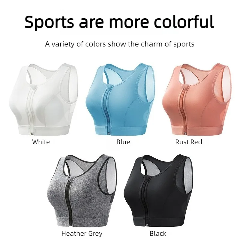 Women Plus Size Front Zipper Sports Bra High Impact Support Wirefree Breathable Mesh Workout Gym Running Yoga Bra S-5XL