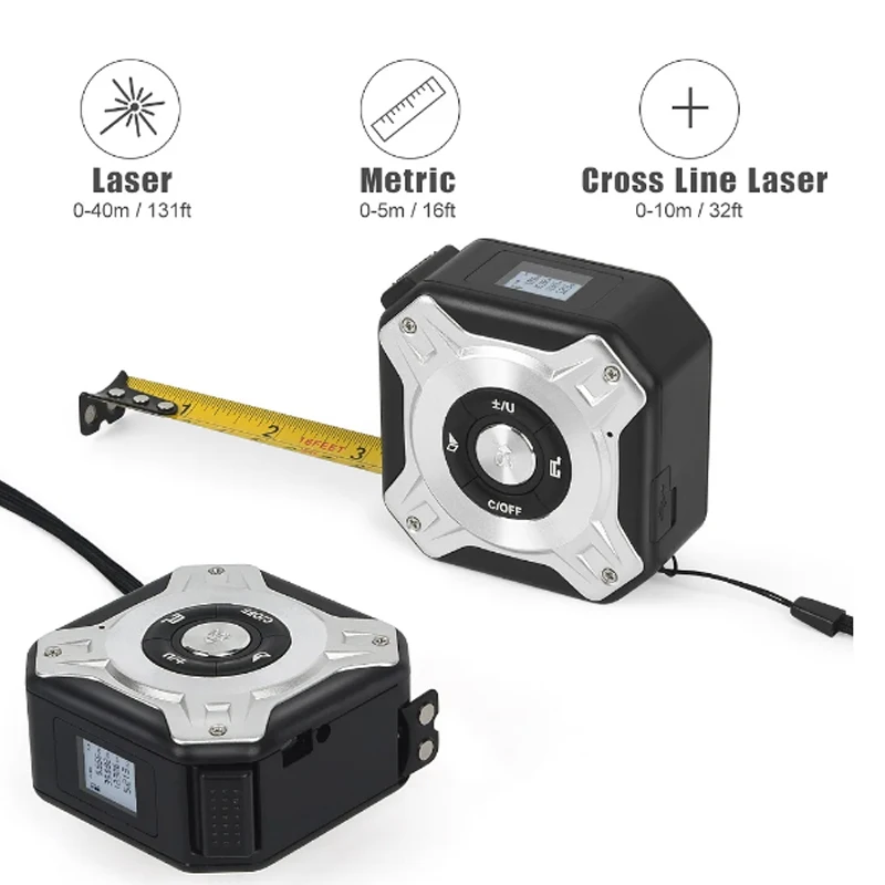 5M Tape Digital  40/60M Laser Tape Measure Distance Meter Stainless Retractable Rangefinder 3 In 1 Laser Measuring Tool