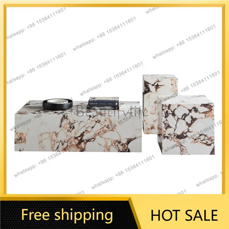 LS Italian modern living room home villa combination wabi sabi light luxury size square rock slab coffee table
