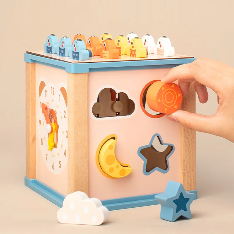 Montessori Coin Box Multi Functional Puzzle Toy Wooden Fishing Geometric Matching Puzzle Toy
