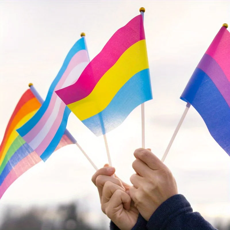 10 قطع 14X21cm قوس قزح العلم اليد المموجة العلم مثلي الجنس ثنائي الجنس المتحولين جنسيا Pansexual LGBT فخر شهر