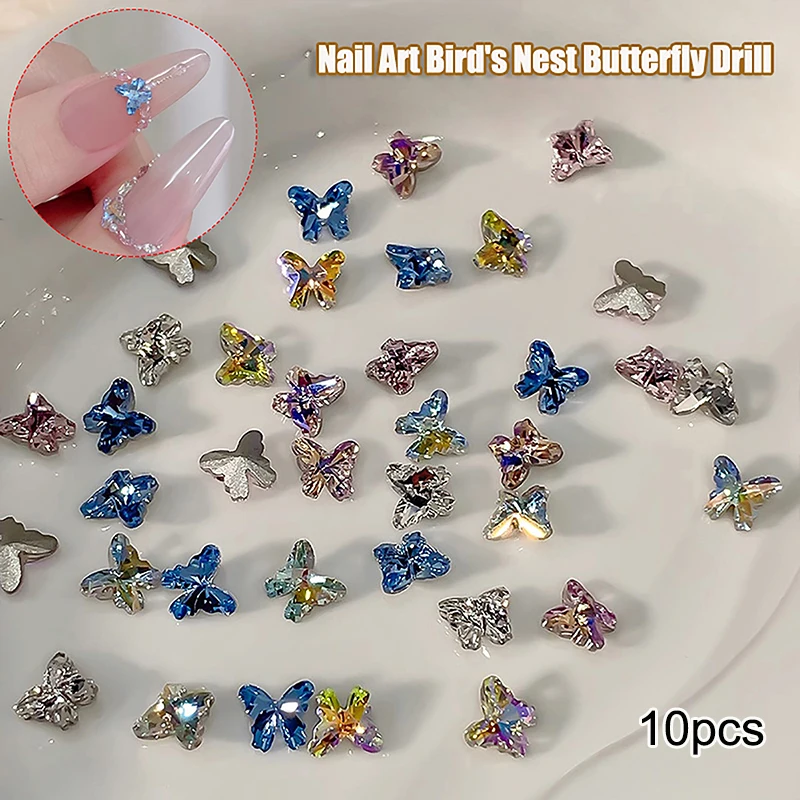 10 Uds. De diamantes de imitación de mariposa de cristal superllamativas para decoración de uñas, taladro inferior puntiagudo, piedra de cristal 3d, accesorios de decoración Diy para uñas