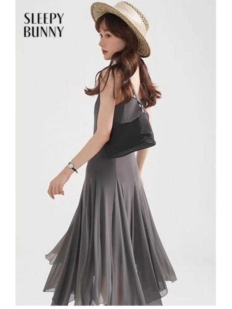 

Grey Bodycon Slip Dress Women Lady Slim Fit Midi Spaghetti Strap Dress Soft Elegant Style Chic Solid Long Dress Fashion Looks