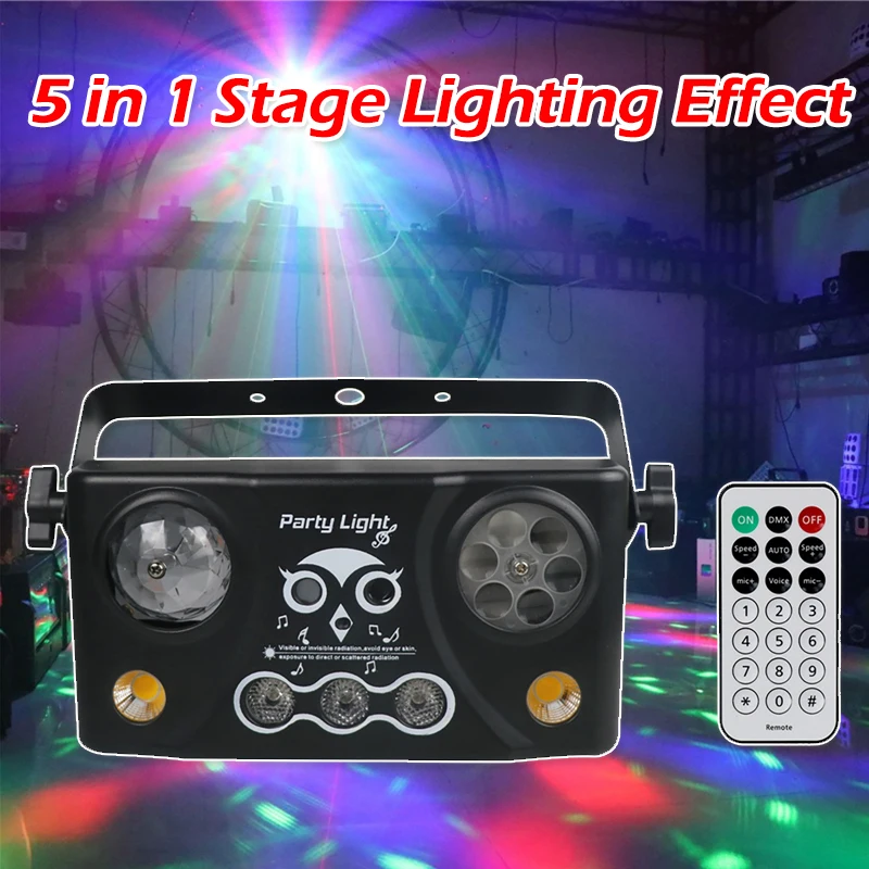 

DMX Laser Projector Strobe Magic Ball 5 IN 1 Stage Lighting Effect DJ Disco Holiday Dance Wedding Party Lamp with Remote Control