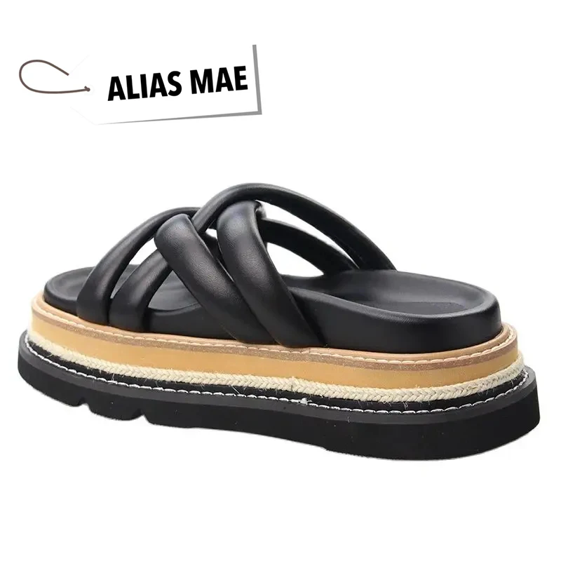 ALIAS MAE high-quality genuine leather cross woven strap with round head thick sole Women exquisite comfortable Slippers