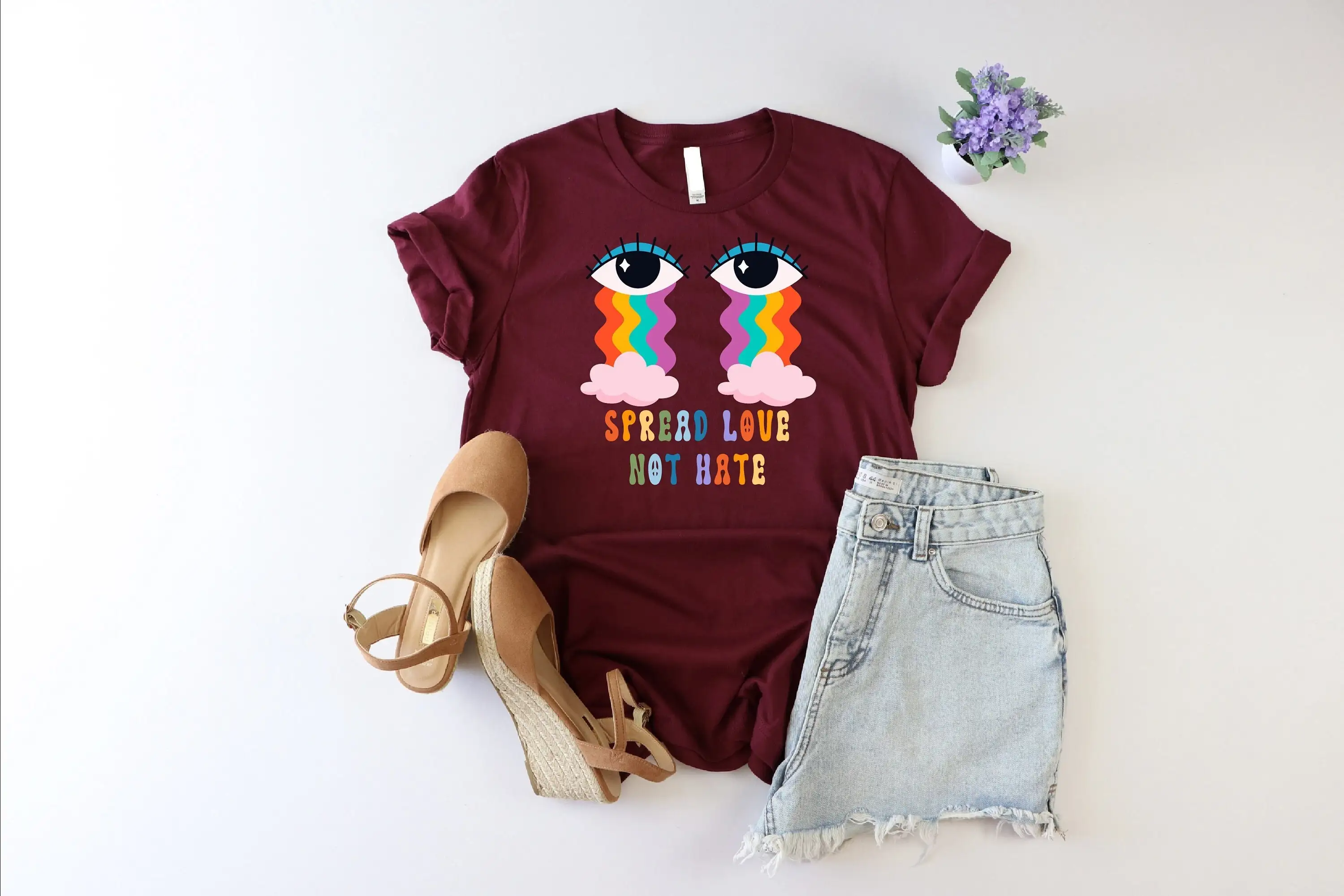 Spread Love Not Hate T Shirt Positive Vibes Funny Peace Rainbow Tears Human Rights Motivational Summet