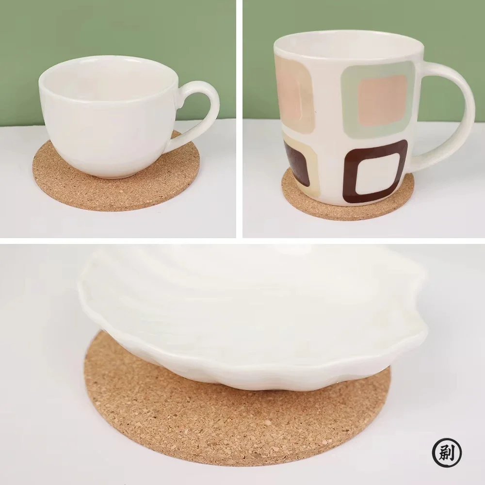 Cup Mat Natural Round Wooden Pad Durable Non-Slip Cork Coaster Tea Coffee Mug Drinks Holder for Table Decor DIY Tableware