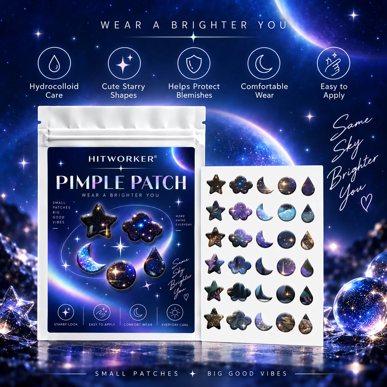 180pcs Star Hydrocolloid Spot Cover Patches, Black Silver Face Stickers, Invisible-Look Daily Skin Care for Day Night Use