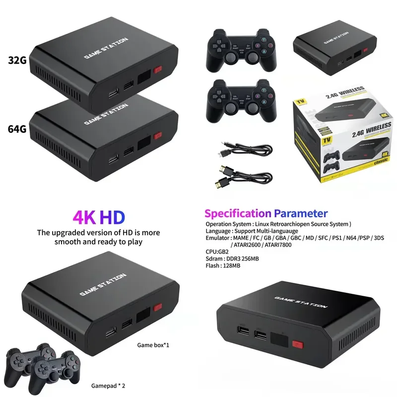 M8plus HD Video Game Console Box 2.4G Dual Wireless Controller Gamepad TV 32G/64G 10000 Simulator Gaming Player Set Accessory