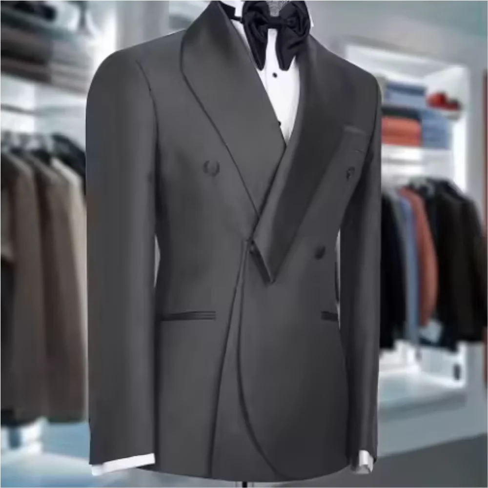 

Solid Suits for Men Double Breasted Business Casual Groom Wedding Party Blazer Tuxedos Shawl Lapel Formal 2 Pieces Jacket Pant