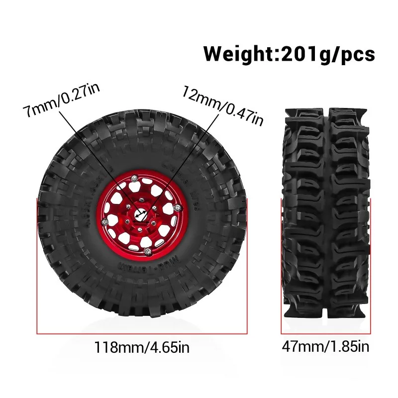 

Алюминиевый комплект колесных дисков и шин с бедлок-системой 1.9 дюйма для радиоуправляемых краулеров 1/10 Trxs TRX4 TRX6 D90 Axial SCX10 90046 RC4WD