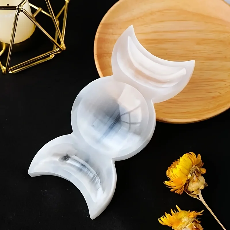 1pc Selenite Moon Goddess Selenite Bowl,Triple Moon Bowl,Crystal Gifts,Home Decor,Crystal Bowl For Witchcraft Divination view 6