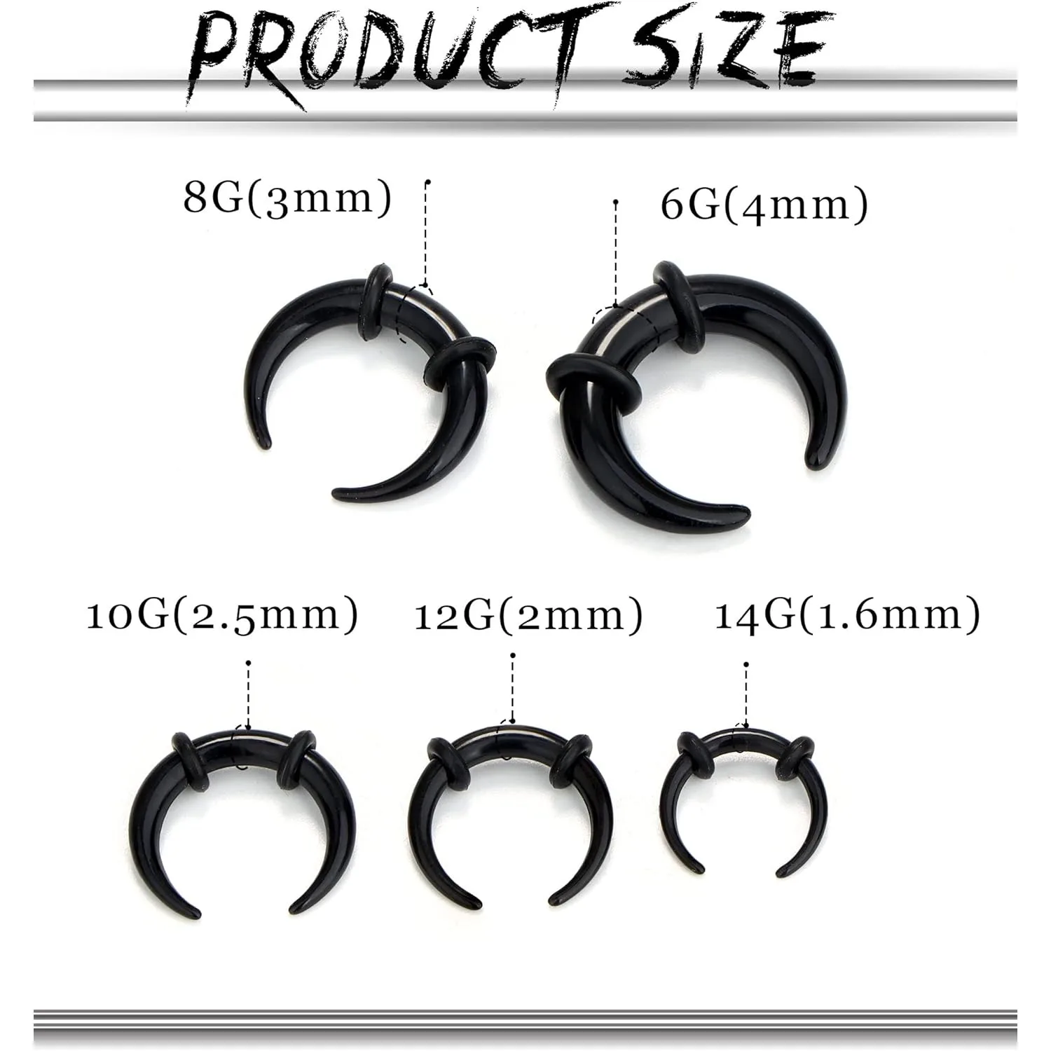 30Pcs 14G-6G Acrylic Septum Stretcher Kit Pincher Tapers Septum Ring C Shape Expander with Black O-Rings for Stretching Pierced