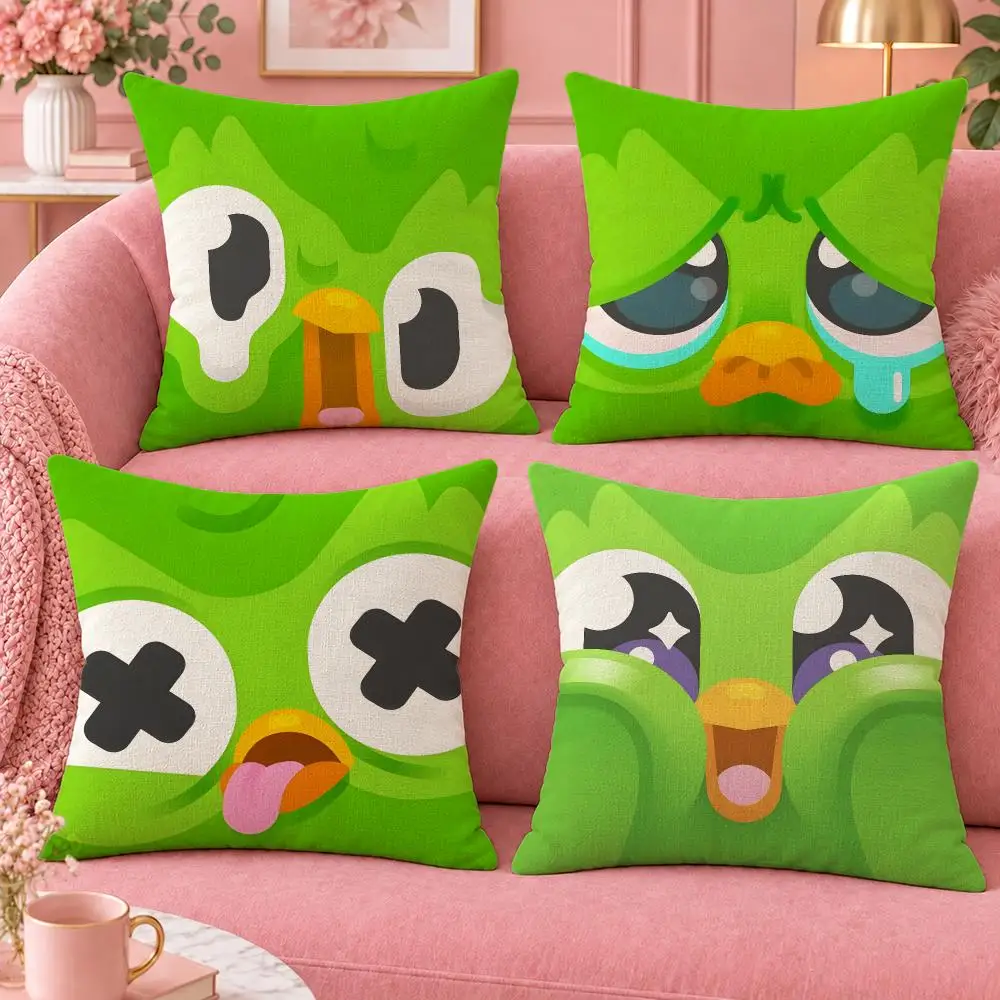 Brand Learning Owl Duolingo Cushion Cover Cute Cartoon Throw Pillow Cover Soft Plush Cushion Cover Sofa Bedroom Home Decor
