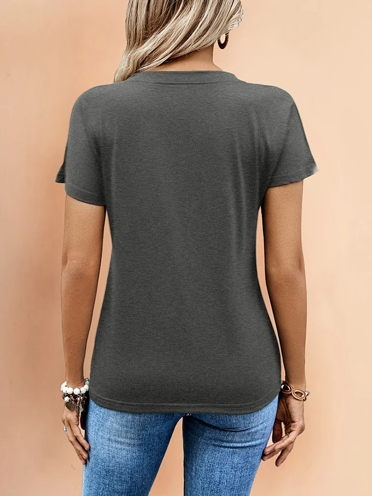 Solid Basic T Shirts Clothes For Women Casual Short Sleeve Tshirt Woman V Neck Slim Tees Summer Fashion Tops Roupas Feminina