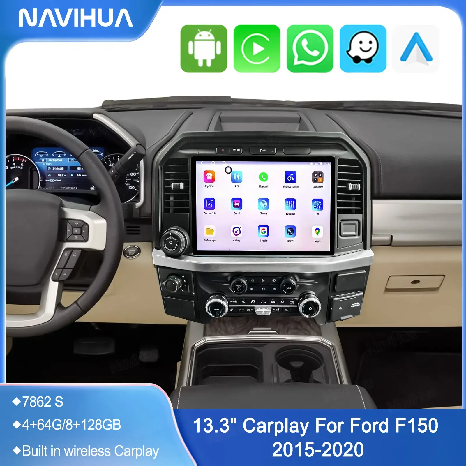 

NaviHua For Ford F150 Raptor 2015 2020 Multimedia Android Car Radio Auto Head Unit Monitor Carplay Navigation Old To New Upgrade