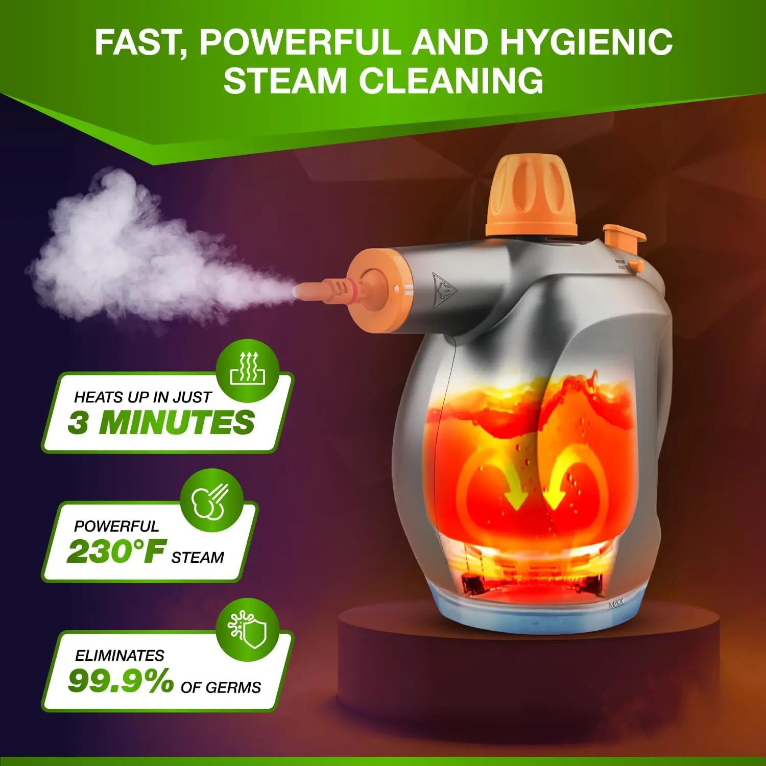 Handheld Steam Cleaner 1250W with Detergent Tank – Multi-Use Steamer for Home, Kitchen, Bathroom, Car