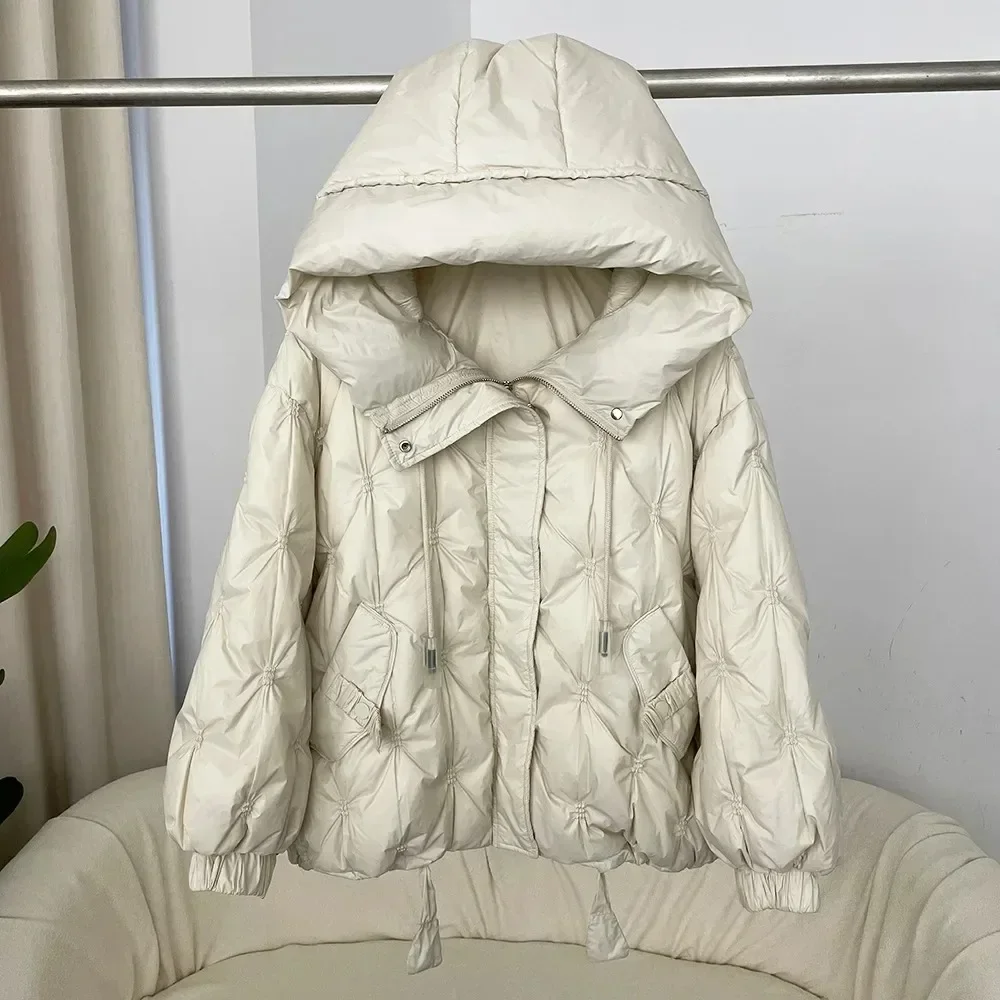 الخريف الشتاء الكورية نمط فضفاض الدافئة مقنعين أسفل سترة المرأة سترة سميكة بطة بيضاء أسفل سترة معطف #3