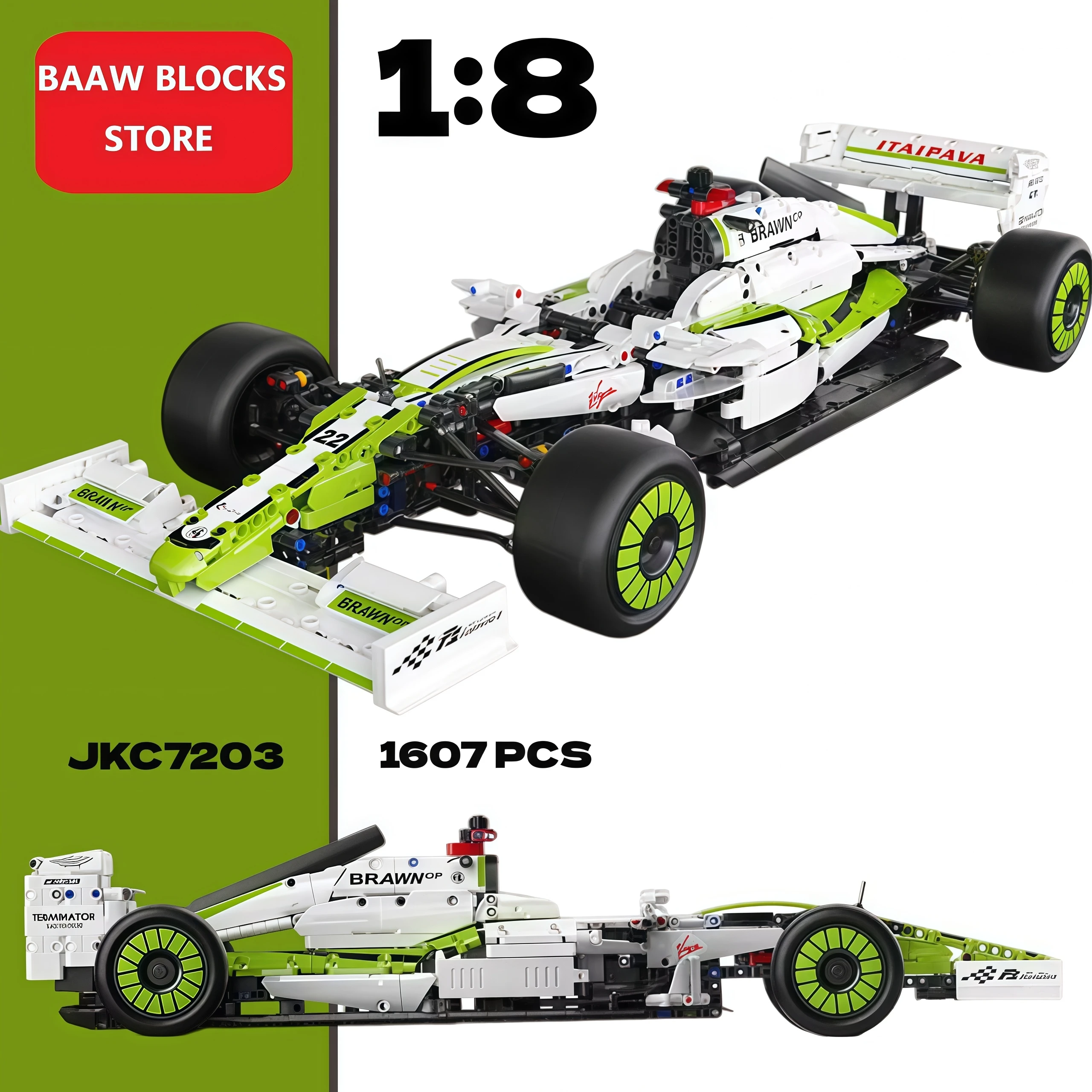 Browm GT Formula Racing Car Building Blocks Set 1:8 Scale Mechanical Speed Race Car Model DIY Assembly Collectible Bricks Gift