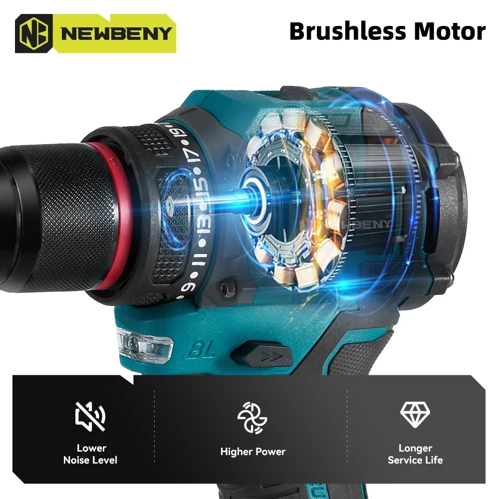 NEWBENY 21+2 Torque 10mm  Brushless Electric Impact Drill  Multifunctional Cordless Screwdriver  For Makita 18V Battery