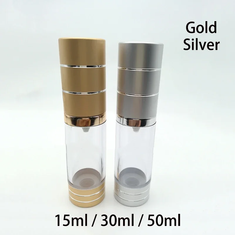 

15ml 30ml 50ml Empty Airless Pump Bottle Cosmetic Makeup Lotion Foundation Cream Containers Plastic Gold Silver