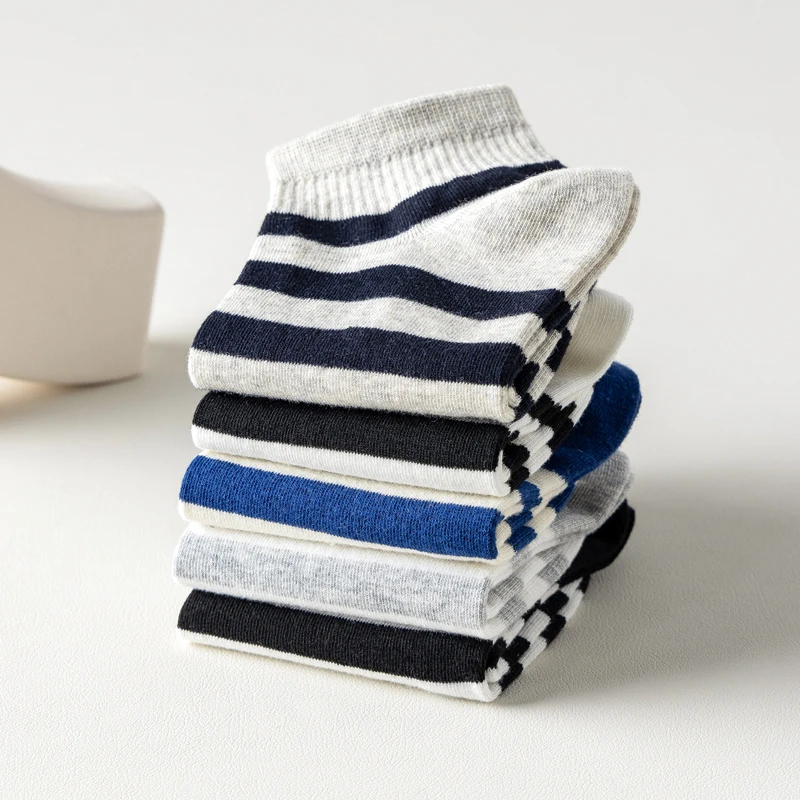 Chaussettes en Coton Biologique de Haute Qualité pour Homme, Courtes à Rayures, Respirantes, à vaccage Rapide, pour le Cyclisme, Livraison Directe, Été