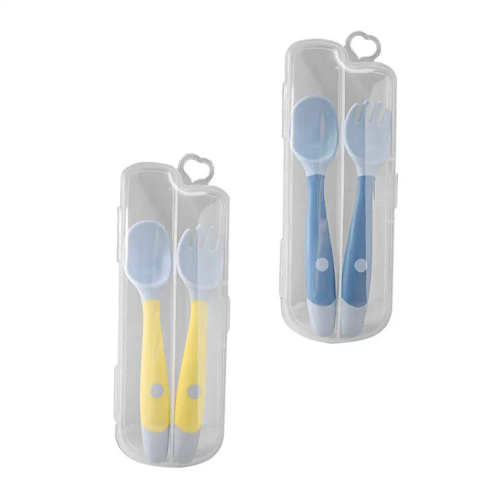 

2Sets Baby Feeding Spoon Fork Set Training Tableware for Toddlers Soft Flexible Tpe PP Material Smooth Comfortable Compact Safe