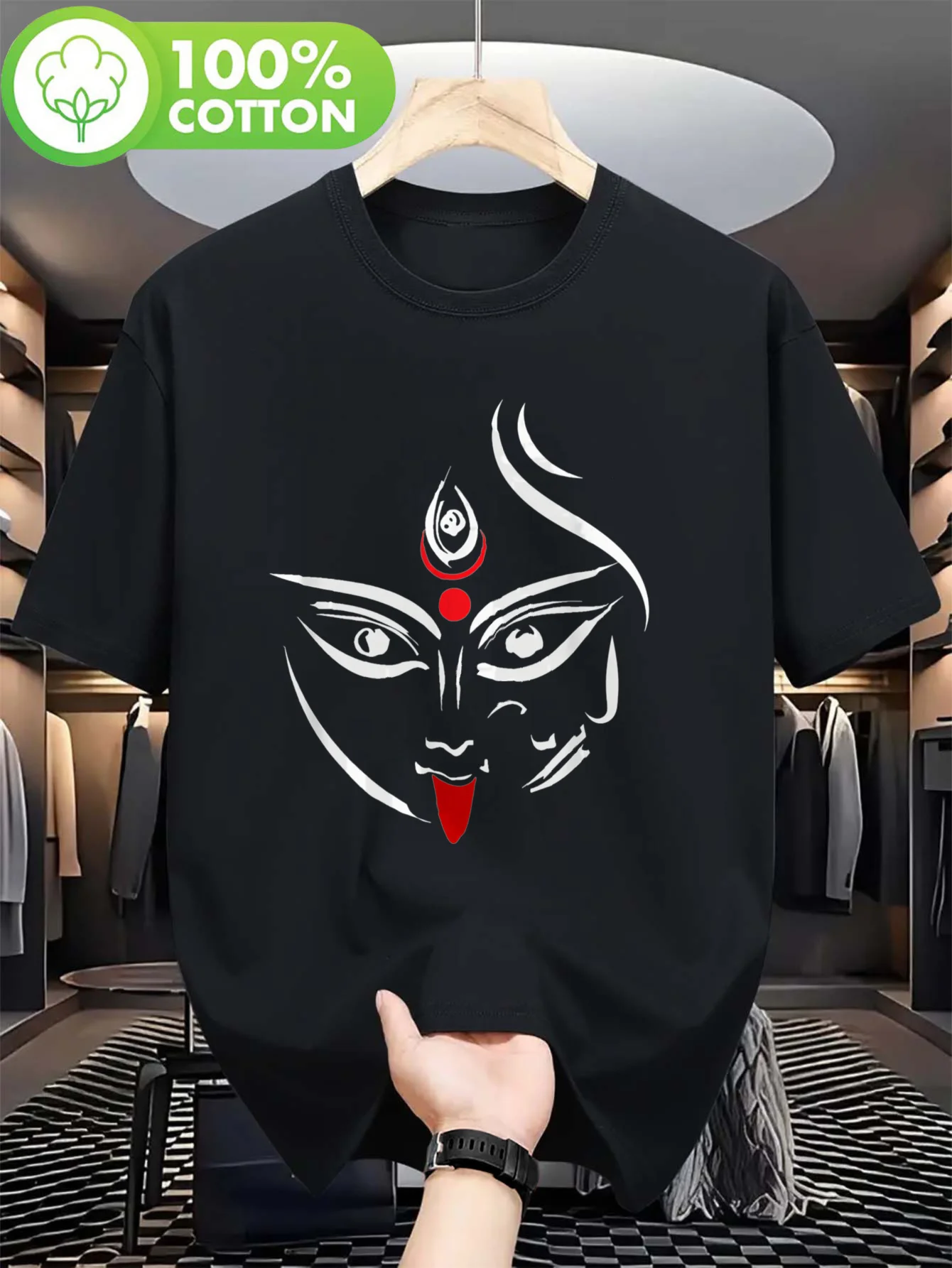 Hindu Kali Goddess Tshirt with Kali Goddess Pattern Daily Indian Style Top Suitable for Both Men and Women in Worship Activities