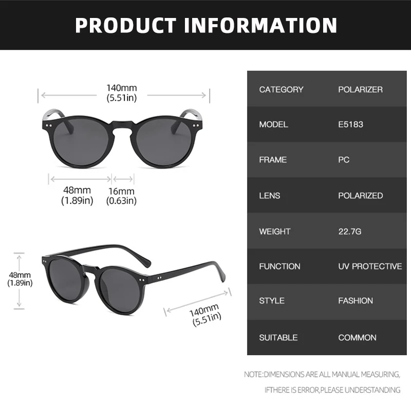 Retro Runde Polarisierte Sonnenbrille Männer Frauen Klassische Geschenke Sonnenbrille Männliche Mode Alle Jahreszeiten Driving Shades – Detail 5