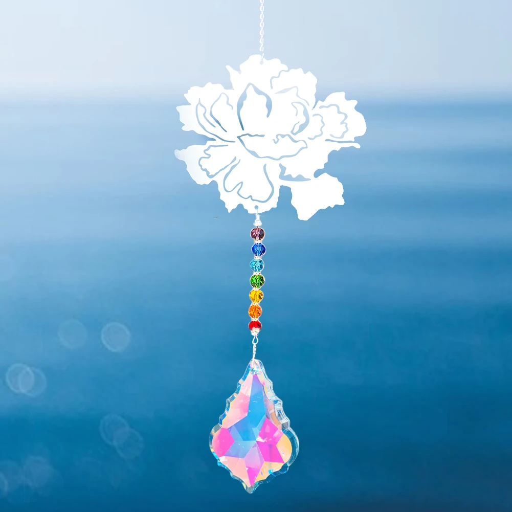 

Rainbow Spacer Beads AB Color Maple Leaf Prism Glass Crystal Rose Flower Metal Pendant Aurora Sun Catcher Garden Hanging Decor