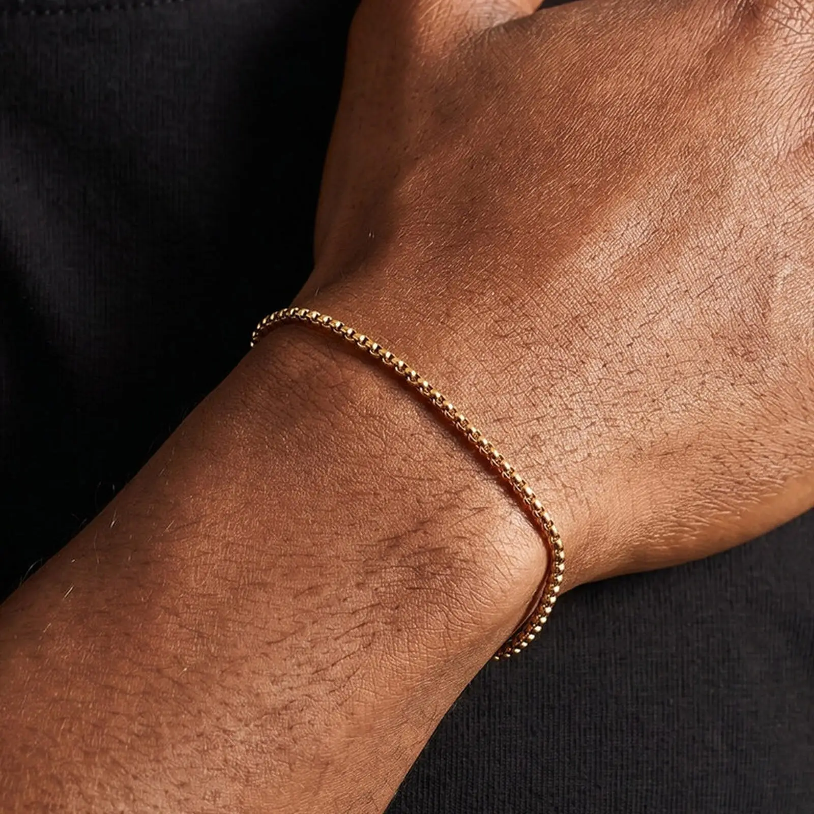 Box-Ketten-Armband für Männer und Frauen, Silber-Gold-Farbe Edelstahl Gliederarmband, Verstellbares Unisex-Schmuckgeschenk