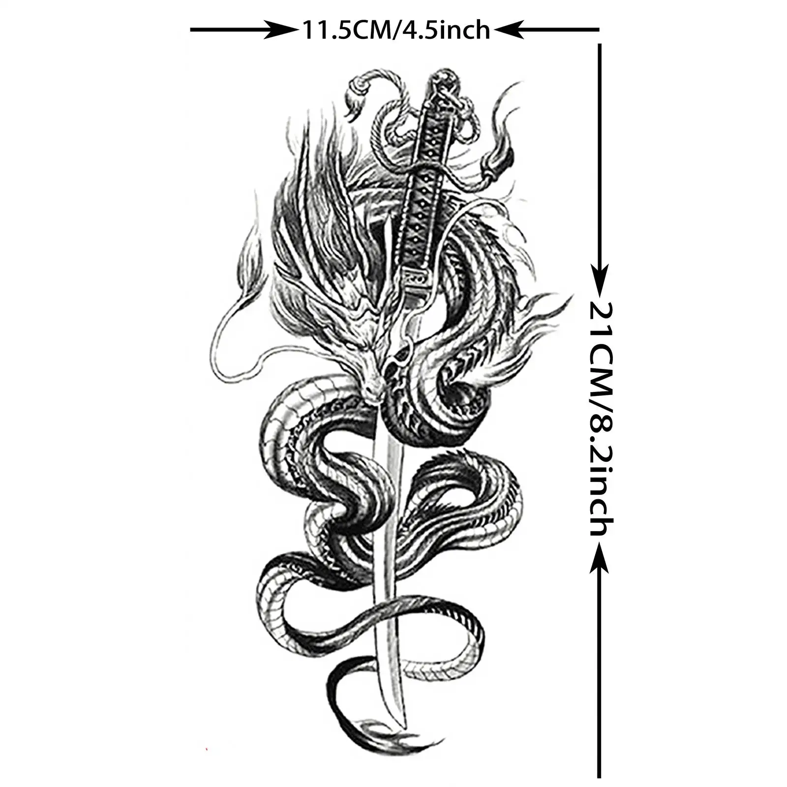 1 Sheets Dragon Temporary Tattoos For Men Women Adults Leg Arm Body Self Adhesive Fake Tattoo Sticker Transferable Realistic view 6