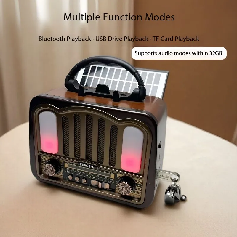 

Портативное винтажное радио FM AM SW, беспроводной RGB-подсветка, Bluetooth-динамик, перезаряжаемая полнодиапазонная радиосвязь с фонариком, слот TF USB