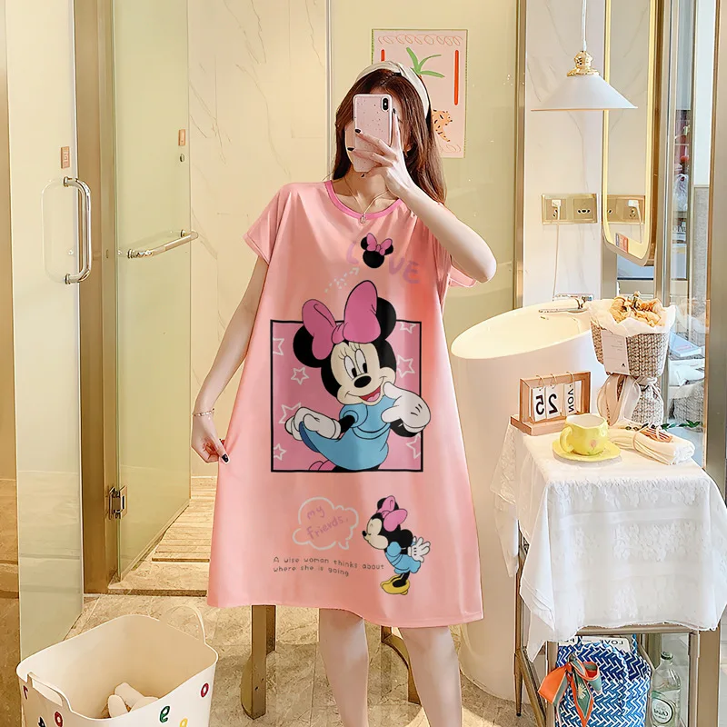 Disney Minnie Nightgowns Summer Cartoon Daisy Duck Trade Dress Woman Anime Nightgowns Home Sleepwear Casual Short-sleeved Skirt