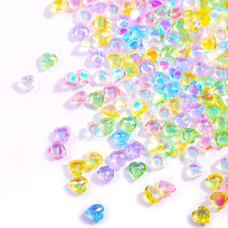 100 Pcs Resin Filler Rainbow Aurora Mixed Color Nail Art Rhinestones Heart Resin Filling DIY Jewelry Accessories