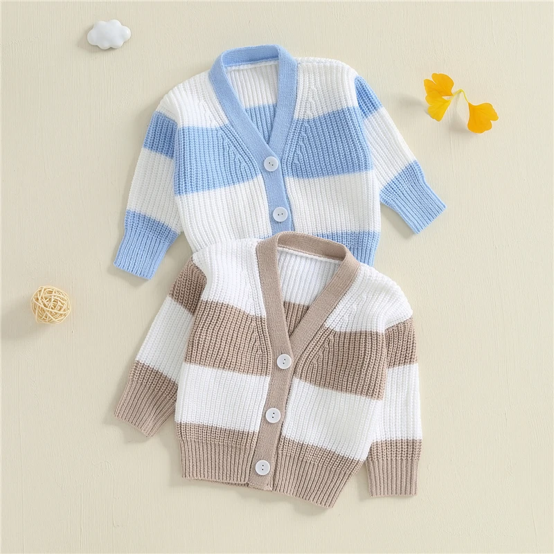 

Toddler Girls Boys Knit Sweater Long Sleeve V Neck Contrast Color Button Down Cardigan Baby Fall Winer Sweater Tops