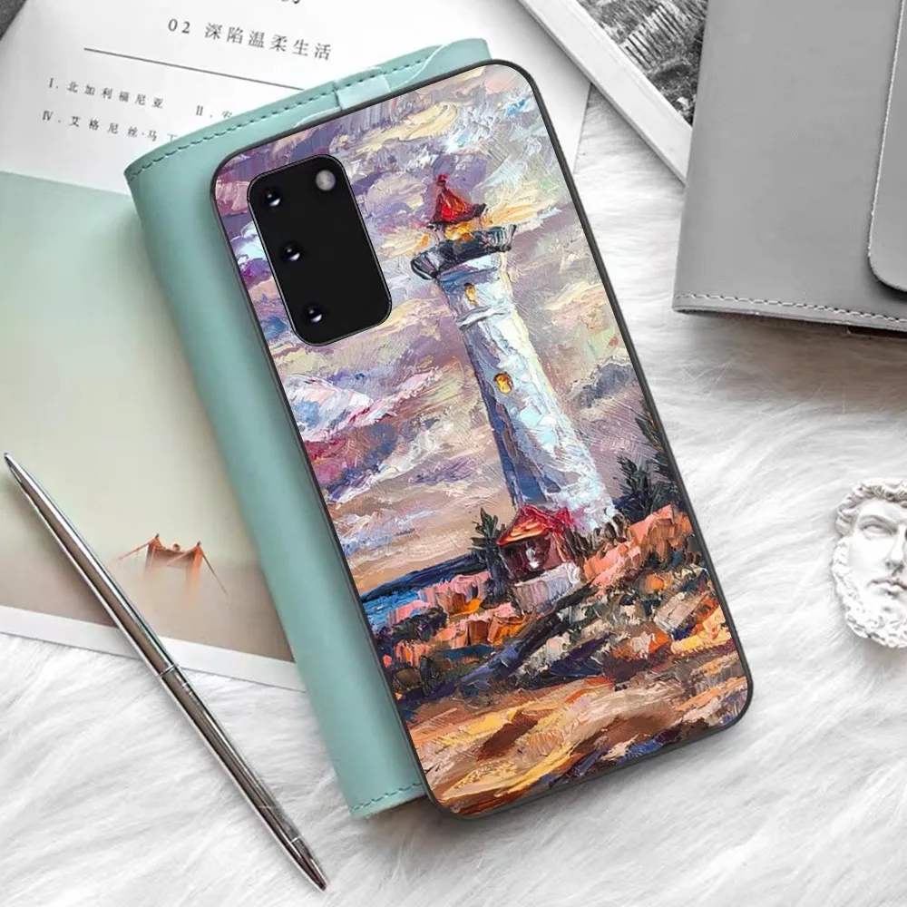 Hand Painted Lighthouse Phone Case For Samsung S 9 10 20 21 22 23 30 23plus Lite Ultra FE S10lite Fundas