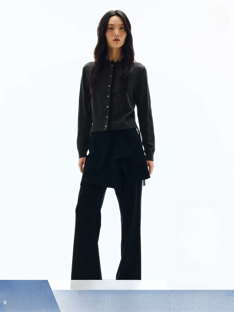 

Женский вязаный кардиган H&M с кружевом, весна 2026, простой, классический, тонкий, на пуговицах, из смесовой вискозы и нейлона