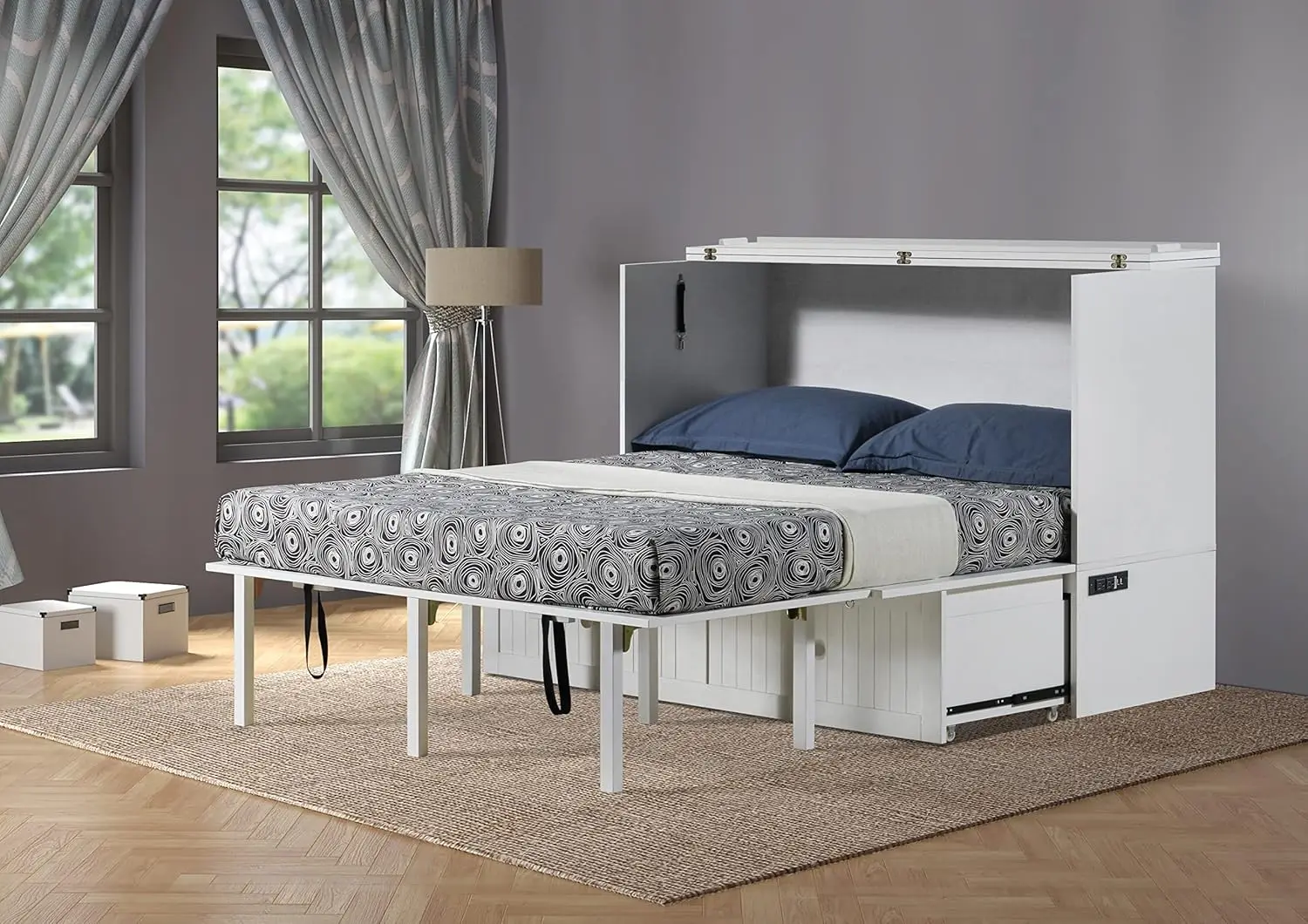 Murphybedz Tuscany Murphy Cabinet Chest Bed with Charging Station 6 Inch, Queen (White)